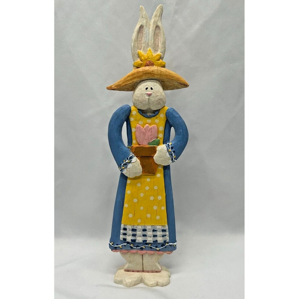 VTG Russ Berrie 10.5" Spring Easter Bunny Resin Rabbit Figure~Country~Farm~Folk